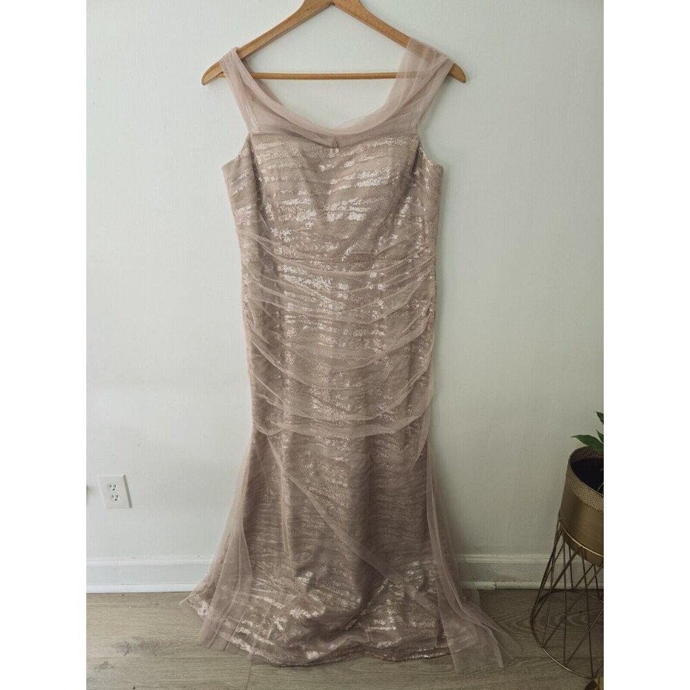 Rickie Freeman Teri Jon Campaign Sequin Off The Shoulder Gown Dress 18 ALTERED